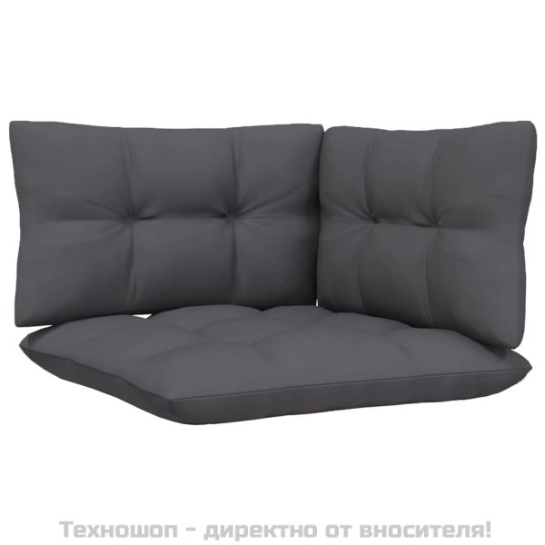 Градински комплект от 3 части, с възглавници, черен, бор масив