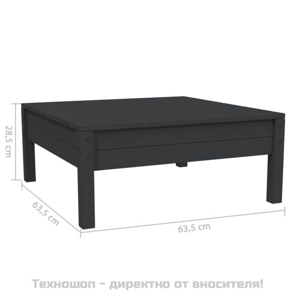 Градински комплект от 3 части, с възглавници, черен, бор масив