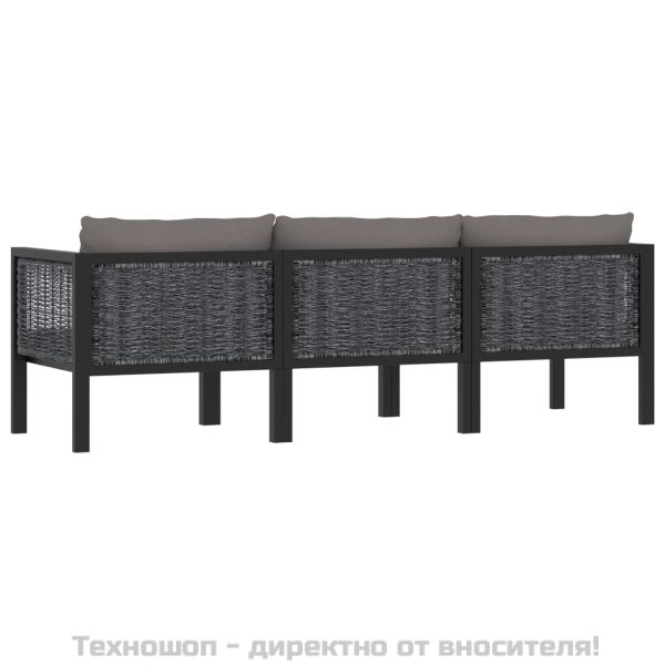3-местен диван с възглавници, антрацит, полиратан