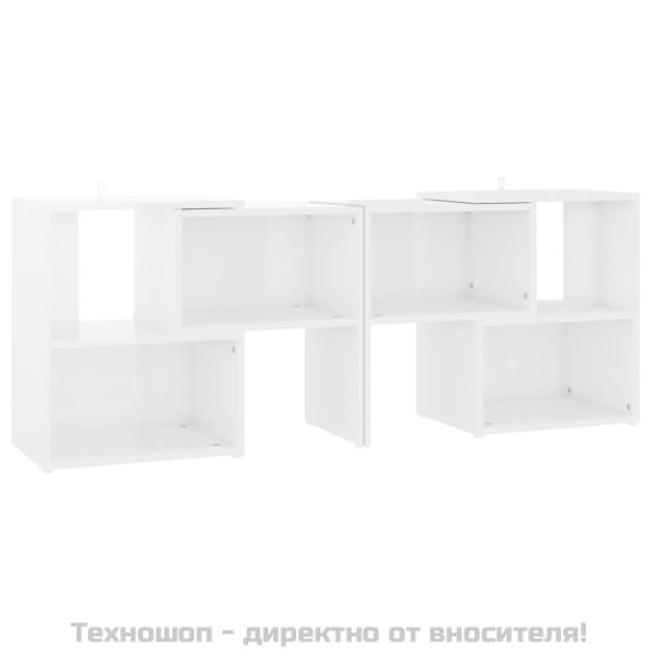 ТВ шкаф, бял гланц, 104x30x52 см, инженерно дърво