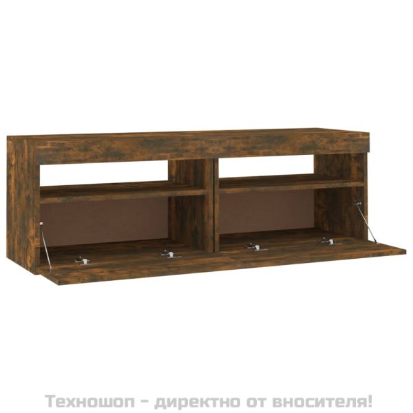 ТВ шкаф с LED осветление, опушен дъб, 120x35x40 см