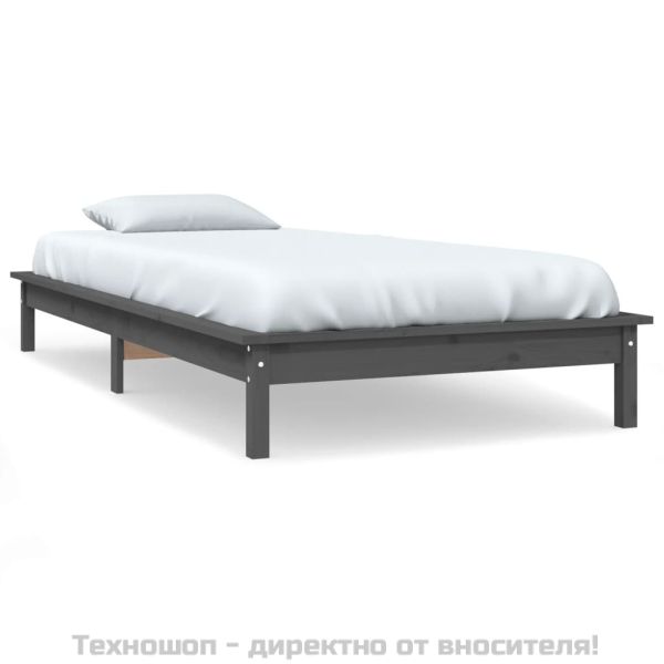 Рамка за легло, сива, бор масив, 90x190 см, Single