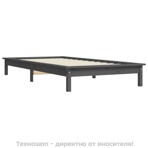Рамка за легло, сива, бор масив, 90x190 см, Single