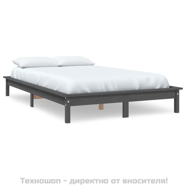 Рамка за легло, сива, 200х200 см, бор масив