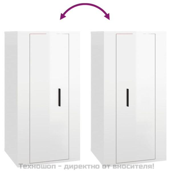 ТВ шкаф за стенен монтаж, бял гланц, 40x34,5x80 см