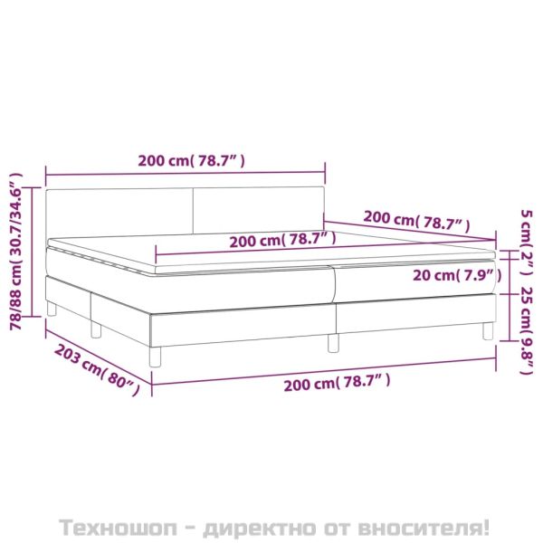 Боксспринг легло с матрак, черно, 200x200 см, изкуствена кожа