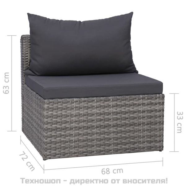 Градински комплект с възглавници, 4 части, сив, полиратан