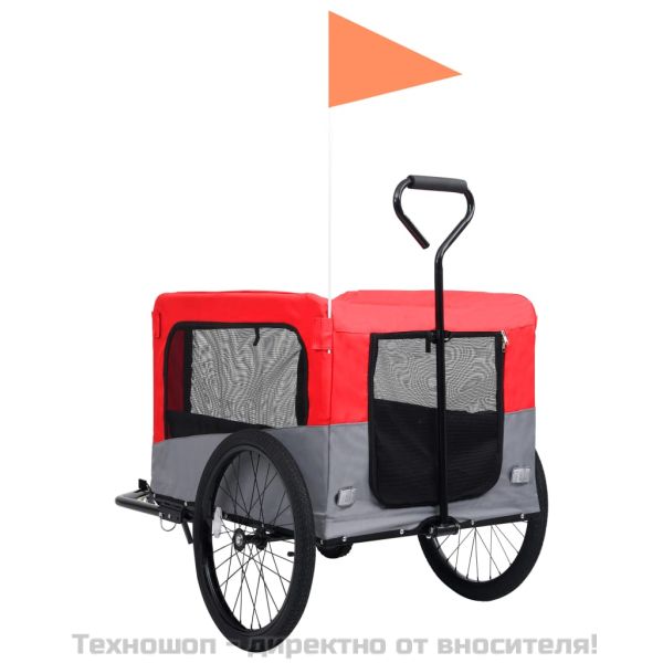 2-в-1 кучешко ремарке за велосипеди и джогинг, червено и сиво