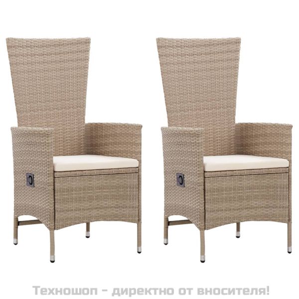 Външни столове с възглавници, 2 бр, полиратан, бежови