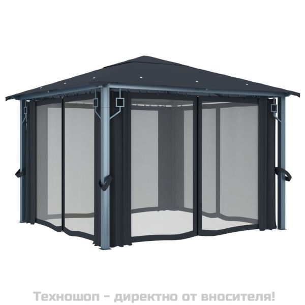 Шатра със завеси, 300х300 см, антрацит, алуминий
