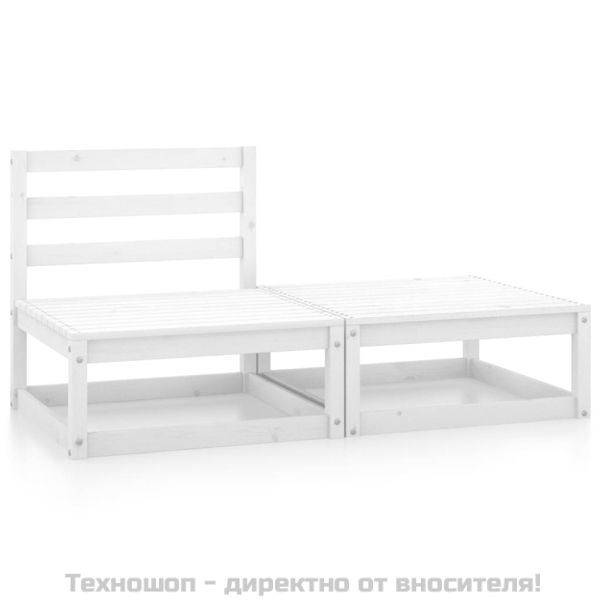 Градински лаундж комплект, 2 части, бял, бор масив
