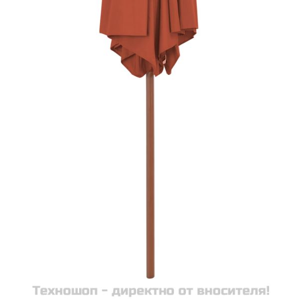 Градински чадър с дървен прът, 270 см, теракота