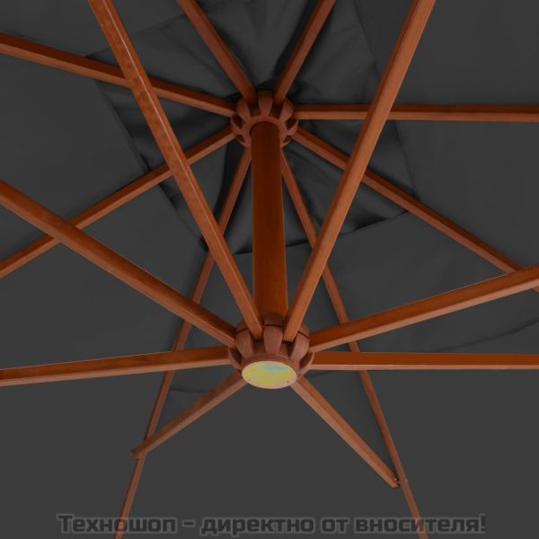 Конзолен градински чадър с дървен прът, 400x300 см, антрацит