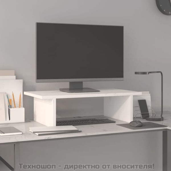 Поставка за монитор, бяла, 50x27x15 см, бор масив