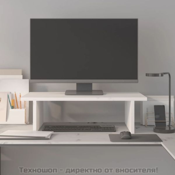 Поставка за монитор, бяла, 50x27x15 см, бор масив