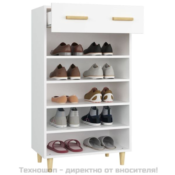 Шкаф за обувки, бял, 60x35x105 см, инженерно дърво