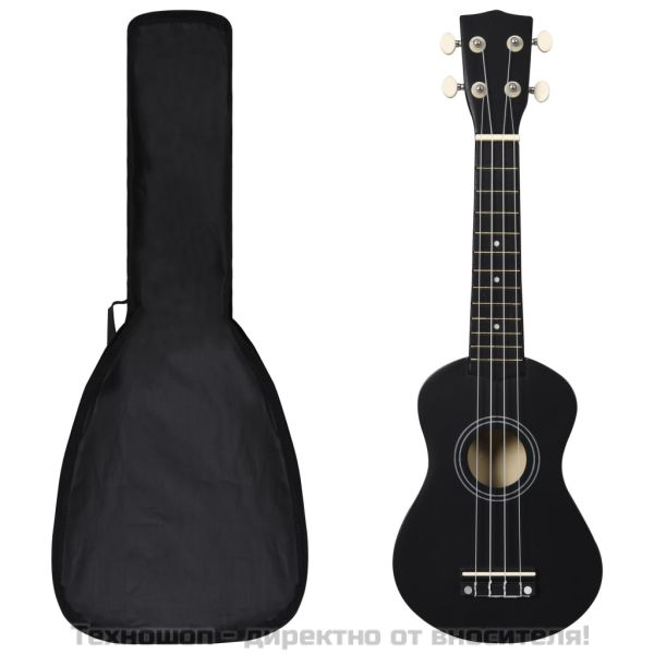 Комплект сопрано укулеле с калъф за деца, черно, 21"