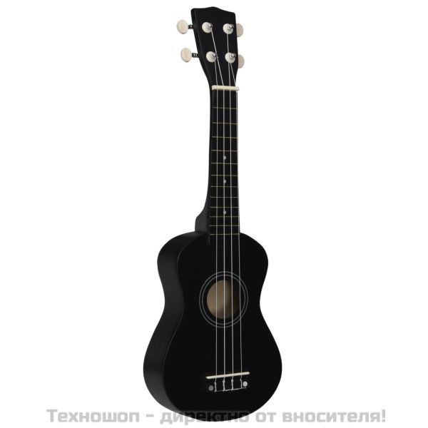 Комплект сопрано укулеле с калъф за деца, черно, 21"