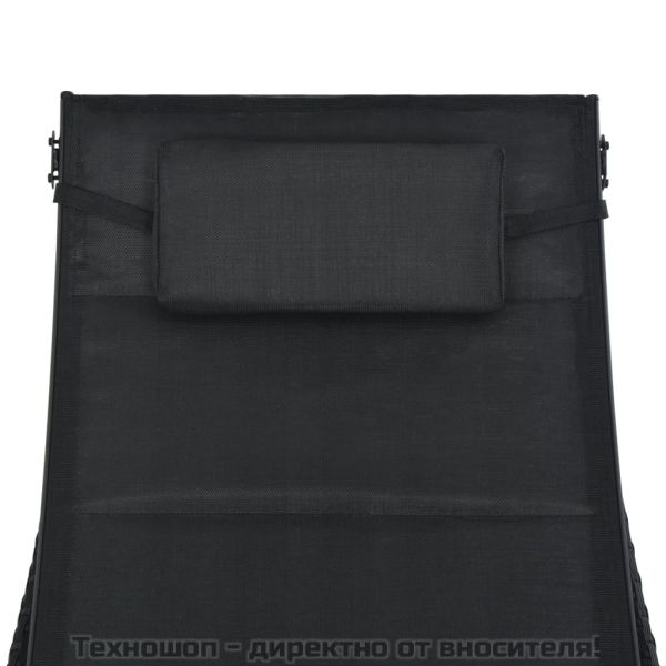 Шезлонг, полиратан и textilene, черен