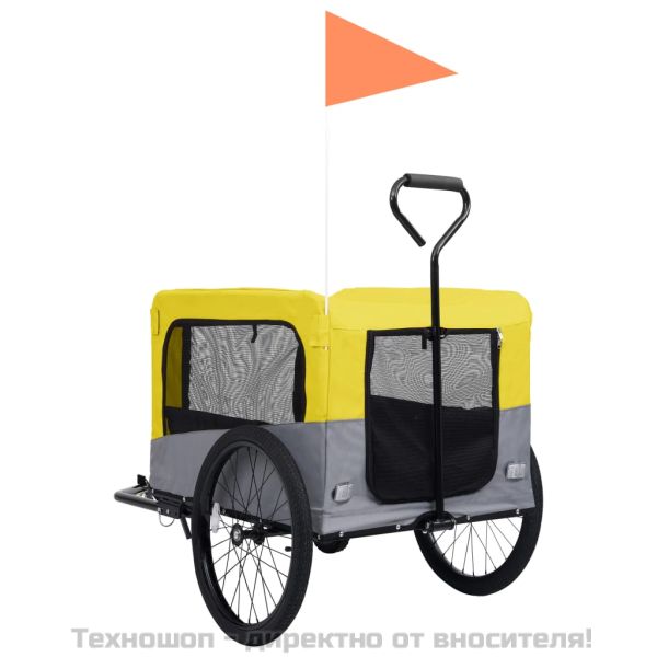 2-в-1 Кучешко ремарке за велосипеди и джогинг, жълто и сиво