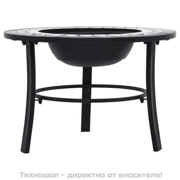 Мозаечна маса с огнище, черно и бяло, 68 см, керамика