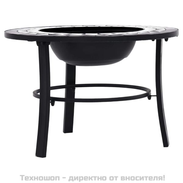 Мозаечна маса с огнище, черно и бяло, 68 см, керамика