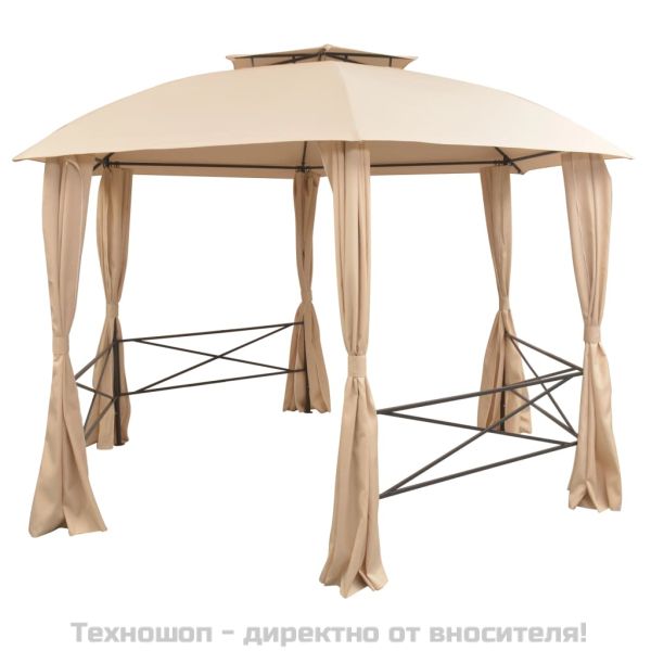 Градинска шатра павилион със завеси, шестоъгълна, 360x265 см