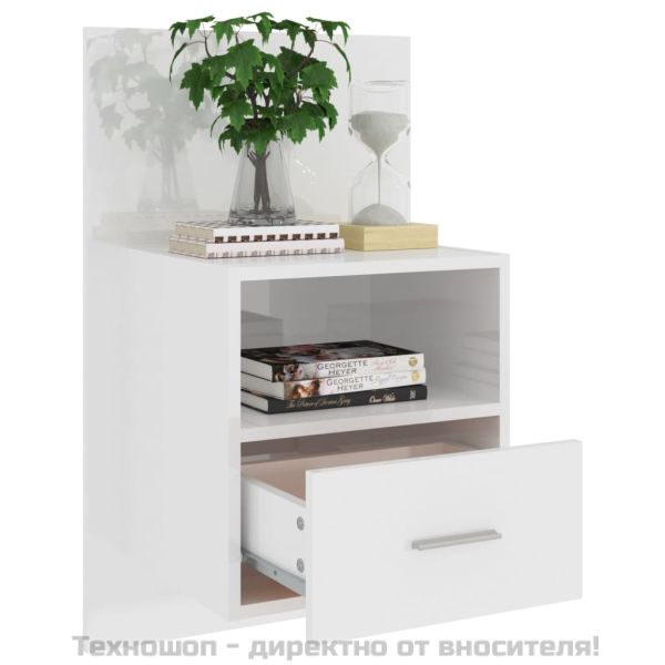 Нощно шкафче за стенен монтаж, бял гланц