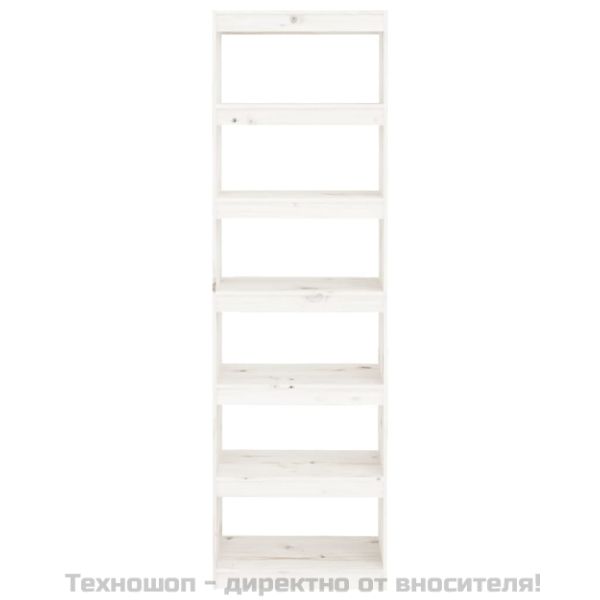 Библиотека/разделител за стая, бяла, 60x30x199,5 см, бор масив