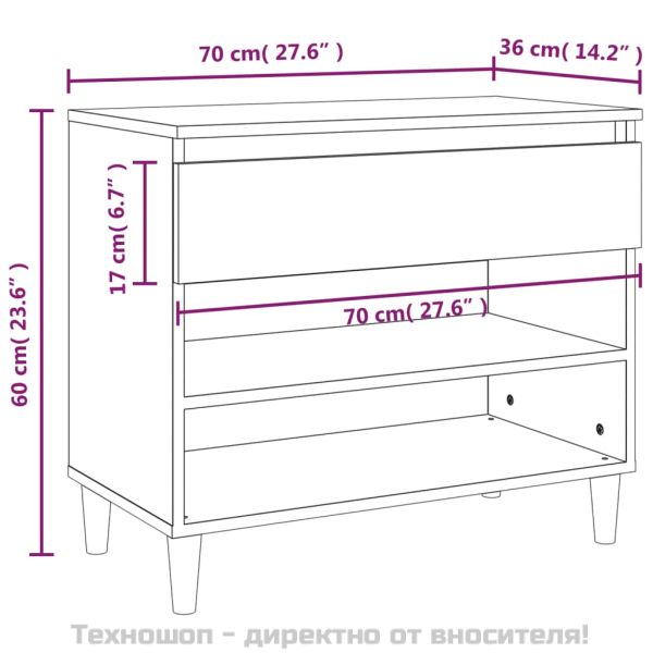 Шкаф за обувки, бял, 70x36x60 см, инженерно дърво