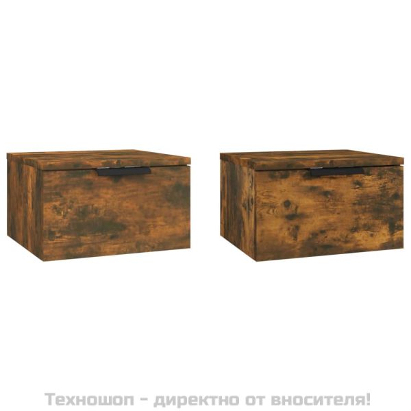 Нощни шкафчета за стенен монтаж, 2 бр, опушен дъб, 34x30x20 см
