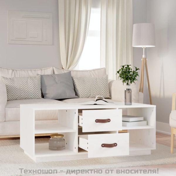 Кафе маса, бяла, 100x50x41 см, борово дърво масив