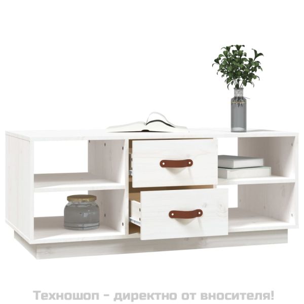 Кафе маса, бяла, 100x50x41 см, борово дърво масив
