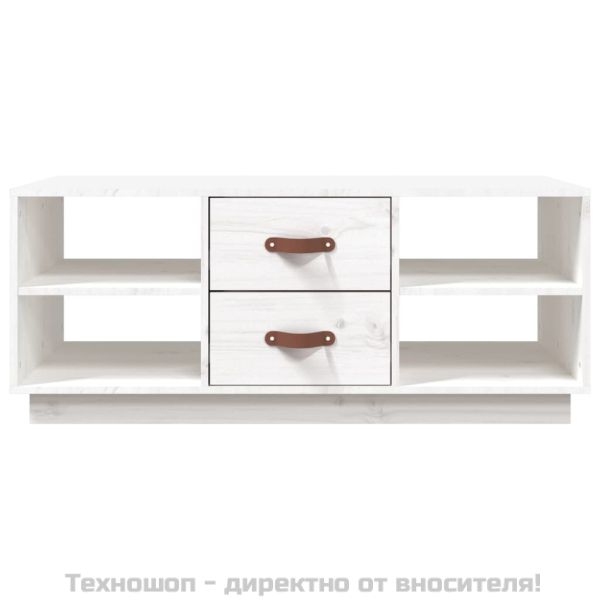 Кафе маса, бяла, 100x50x41 см, борово дърво масив