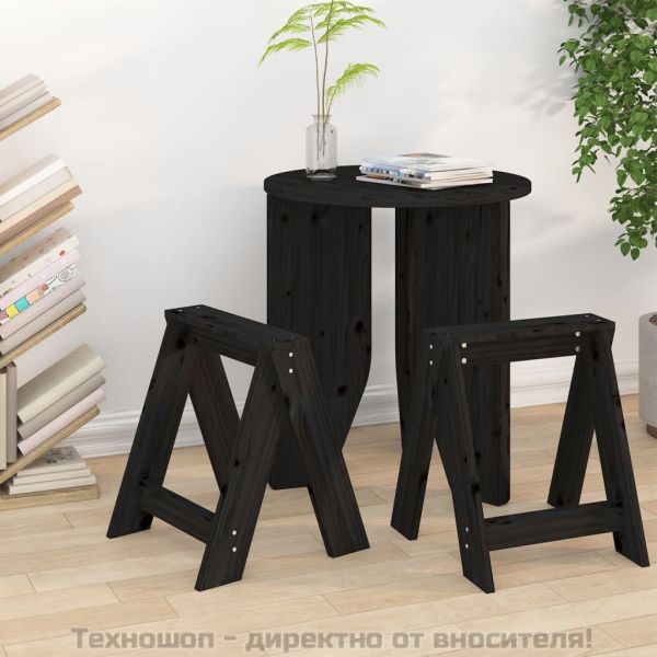Табуретки, 2 бр, черни, 40x40x45 см, борово дърво масив