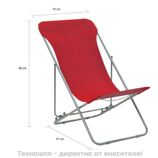 Сгъваеми плажни столове, 2 бр, стомана и оксфорд тъкан, червени