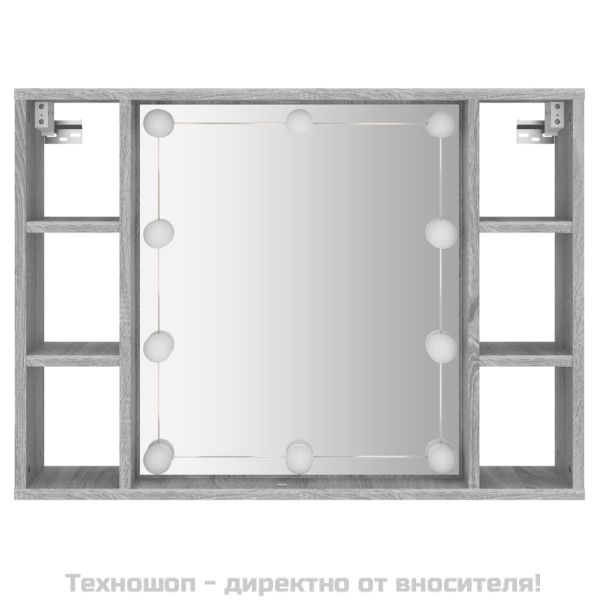 Огледален шкаф с LED,Сив сонома, 76x15x55 см
