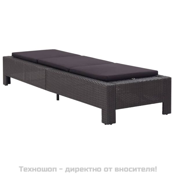 Шезлонг с шалте, полиратан, черен