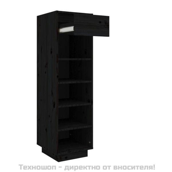 Шкаф за обувки, черен, 34x30x105 см, бор масив