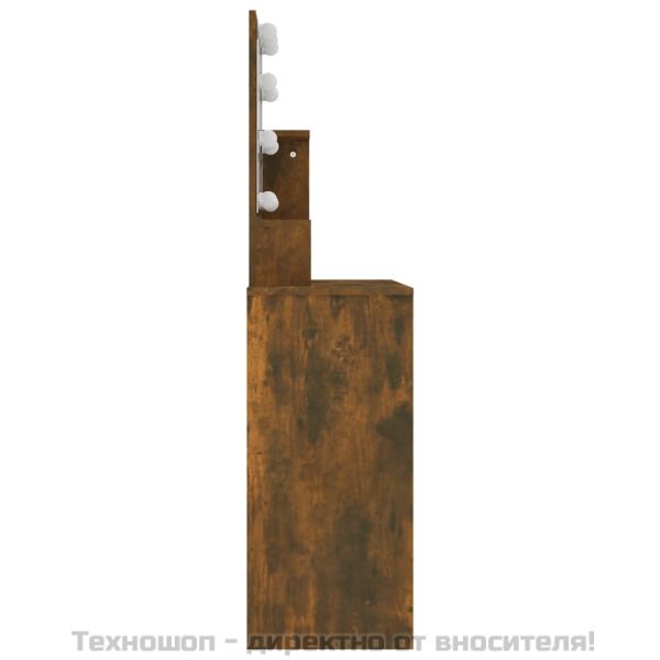 Тоалетка с LED, Опушен дъб, 86,5x35x136 см