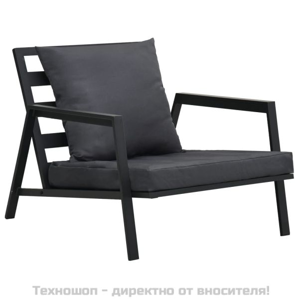 Градински комплект с възглавници, 4 части, алуминий, тъмносив
