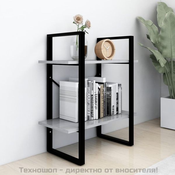 2-етажна библиотека, бетонно сив, 60x30x70 см, инженерно дърво