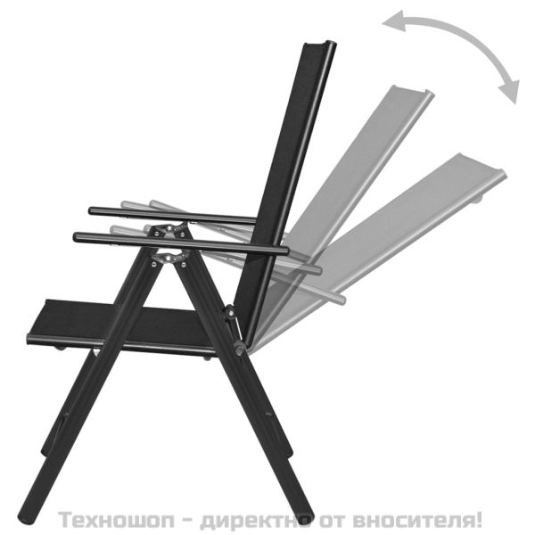Сгъваеми столове 2 бр. Алуминий и текстилен, черни
