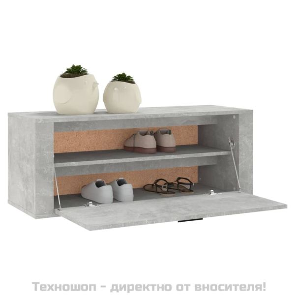 Шкаф за обувки, бетонно сив, 100x35x38 см, инженерно дърво