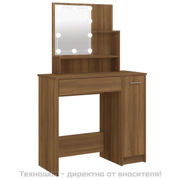 Тоалетка с LED, кафяв дъб, 86,5x35x136 см