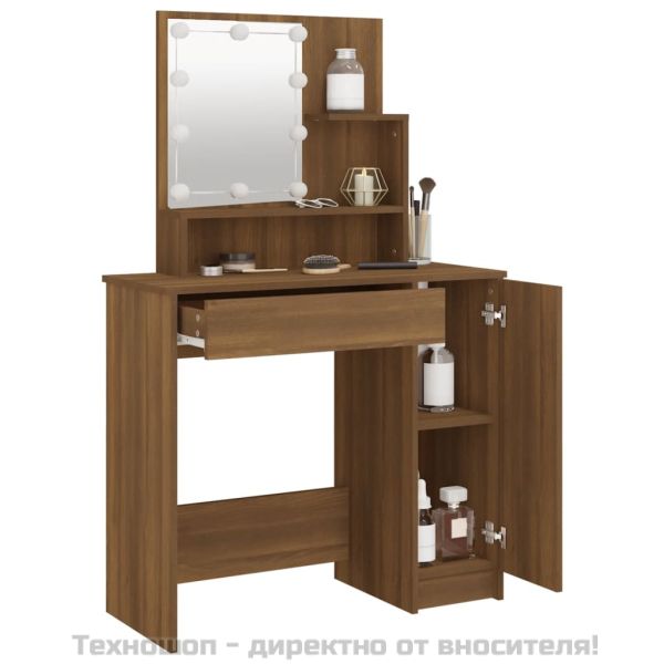 Тоалетка с LED, кафяв дъб, 86,5x35x136 см