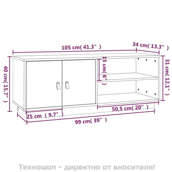 ТВ шкаф, черен, 105x34x40 см, бор масив