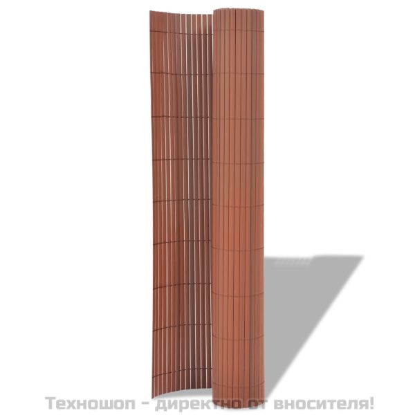 Двустранна градинска ограда, PVC, 90x300 см, кафява