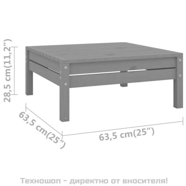 Градинска табуретка, сива, борово дърво масив