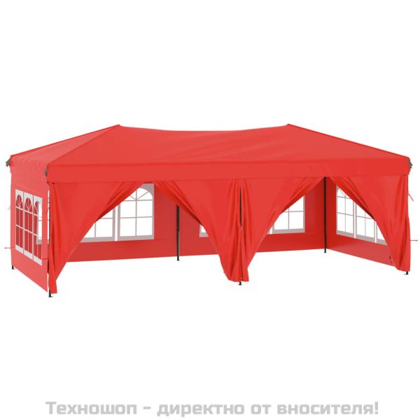 Сгъваема парти шатра със странични стени, червена, 3x6 м
